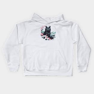 Black cat kanagawa Kids Hoodie